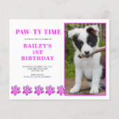Budget Pink Pawty Time Hund Geburtstag Einladung (Vorderseite)