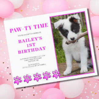 Budget Pink Pawty Time Hund Geburtstag Einladung