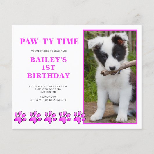 Budget Pink Pawty Time Hund Geburtstag Einladung Flyer (Vorne)