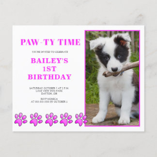 Budget Pink Pawty Time Hund Geburtstag Einladung Flyer