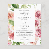 Budget Pink & Peach Floral & Greenerity Hochzeit Flyer (Vorne)