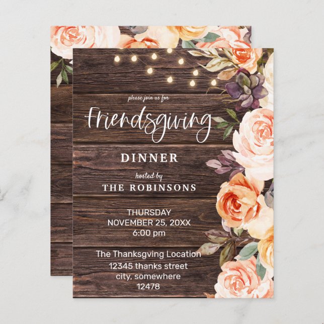 Budget Pink & Peach Floral w Lights Friendsgiving (Vorne/Hinten)