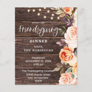 Budget Pink & Peach Floral w Lights Friendsgiving Flyer