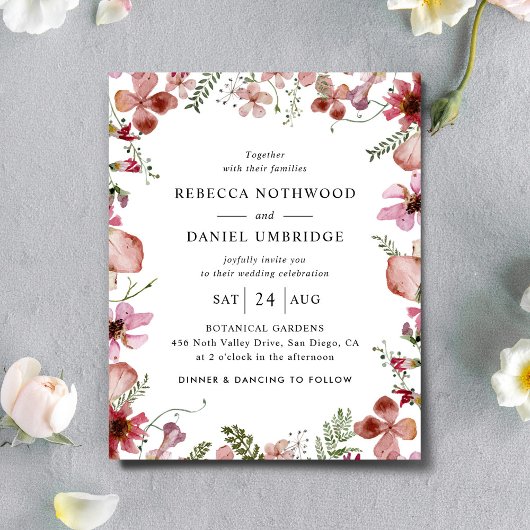 Budget Pink Peach Minimalistisch Hochzeit Einladun