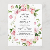 Budget Pink Peonies Blume Hochzeit Einladung (Vorderseite)