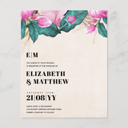 Budget Pink Peonies Wedding All-in-1 Flyer (Vorne)