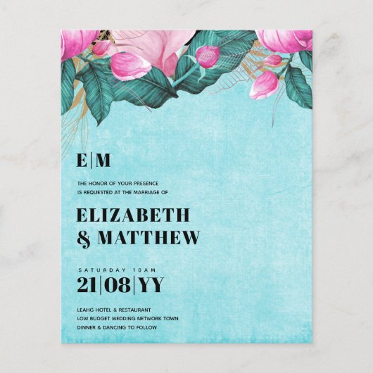 Budget Pink Peonies Wedding All-in-1 Flyer (Vorne)