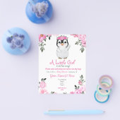 Budget Pink Pinguin Floral Baby Dusche Flyer (Einzeln)