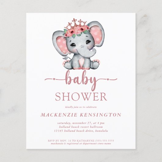 BUDGET PinK Princess Elephant Baby Girl FLYER (Vorne)