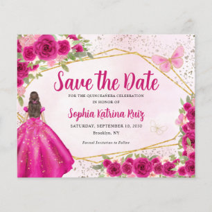 Budget Pink Princess Quinceañera Save the Date