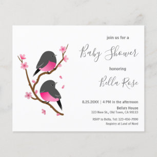 Budget Pink Robin Bird Baby Dusche Einladung