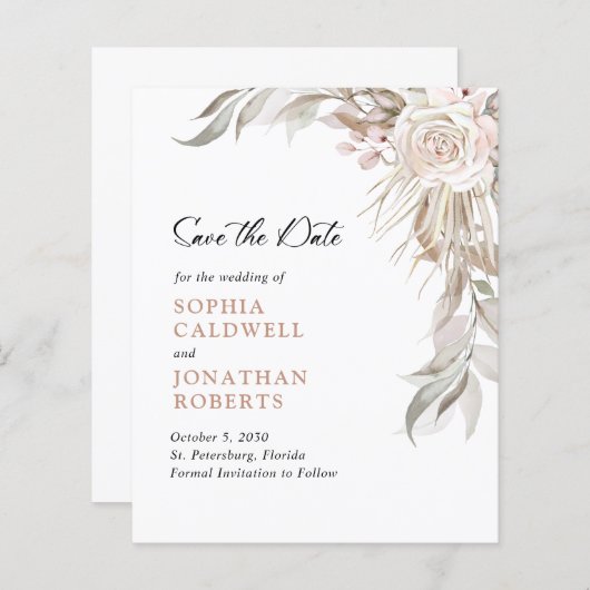 Budget Pink Rose Eleganage Foliage Save the Date (Vorne/Hinten)