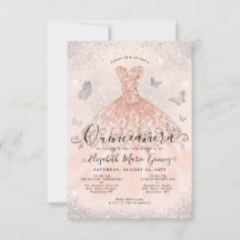 Budget Pink Rose Gold Glitter Gown Quinceanera
