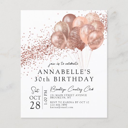 Budget Pink Rose Gold Glitzer Ballon Geburtstag (Vorderseite)
