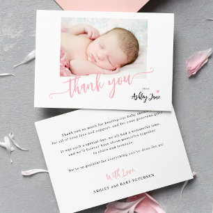 Budget-Pink-Script-Foto-Baby-Shower-Dankeschön Mitteilungskarte