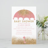 Budget Pink Umbrella Girl Baby Dusche Einladung (Stehend Vorderseite)