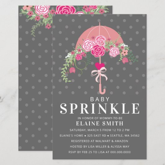 Budget Pink Umbrella Girl Baby Dusche Einladung (Vorne/Hinten)