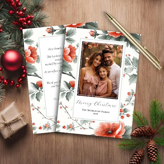 Budget Pink Vintag florales Foto Weihnachtskarte