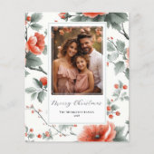 Budget Pink Vintag florales Foto Weihnachtskarte (Vorderseite)