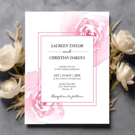 Budget Pink Wasserfarben Rose Hochzeit Einladung