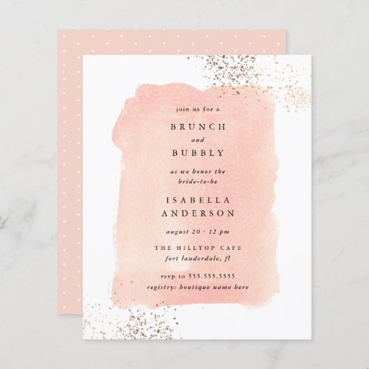 Budget Pink Watercolor Brunch Bubbly Brautparty (Vorne/Hinten)
