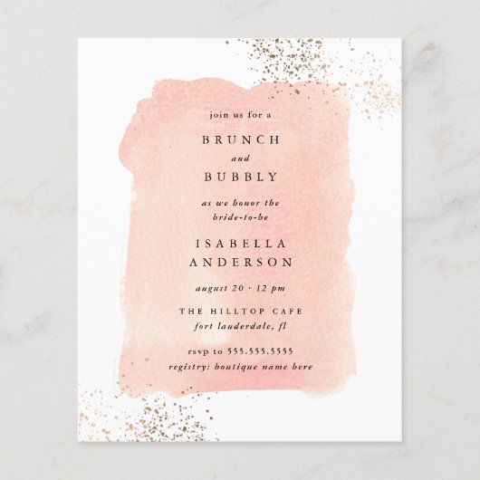 Budget Pink Watercolor Brunch Bubbly Brautparty (Vorderseite)