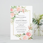 Budget Pink White Floral Bridal Luncheon Einladung (Stehend Vorderseite)