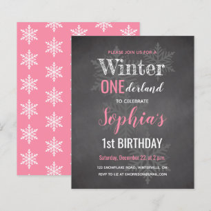 Budget Pink Winter Onederland 1. Geburtstagseinlad