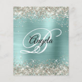 Budget Platinum Glitzer Blasstürkis Einladung (Rückseite)