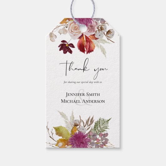 BUDGET Plum Cinnamon Wedding Fall Florals Geschenkanhänger (Vorderseite)