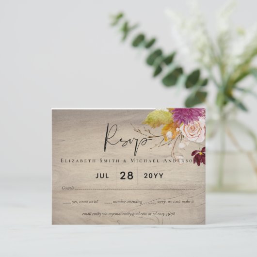 BUDGET Plum Cinnamon Wedding Fall Florals Postkarte (Stehend Vorderseite)