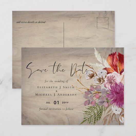 BUDGET Plum Cinnamon Wedding Fall Florals Postkarte (Vorne/Hinten)