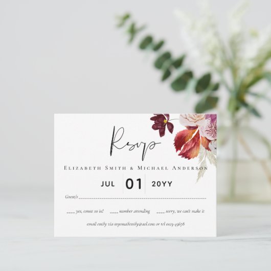 BUDGET Plum Cinnamon Wedding Fall Florals Postkarte (Stehend Vorderseite)