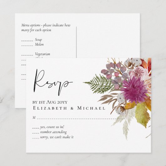 BUDGET Plum Cinnamon Wedding Fall Florals Postkarte (Vorne/Hinten)