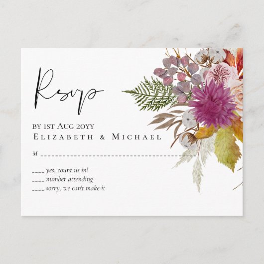 BUDGET Plum Cinnamon Wedding Fall Florals Postkarte (Vorderseite)