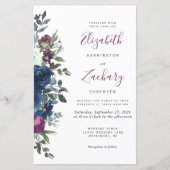 Budget Plum Floral Navy Blue Wedding Einladung (Vorderseite)