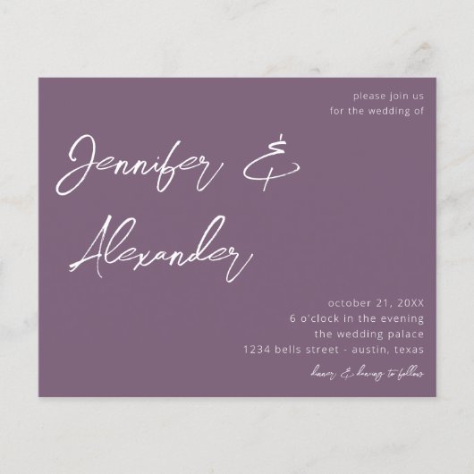 Budget Plum Lila Calligraphy Foto Wedding V2 Flyer (Vorne)