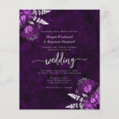 Budget Plum Lila Silver Floral Wedite Einladung (Vorderseite)