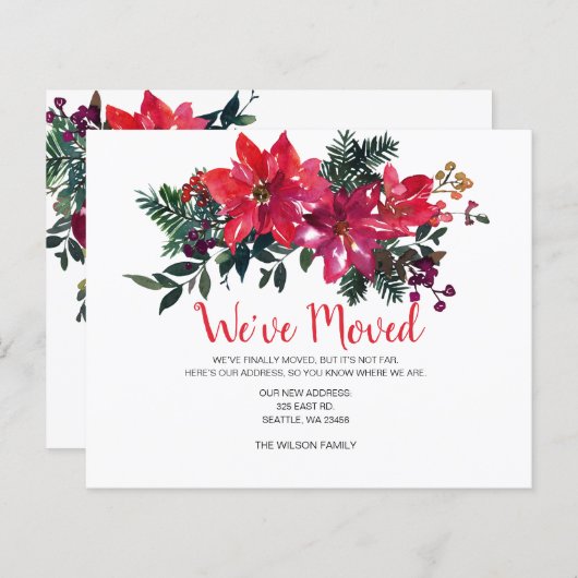 Budget Poinsettia Berries Weve Moving Holiday Card (Vorne/Hinten)
