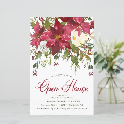 Budget Poinsettia Company Open House Einladung (Stehend Vorderseite)