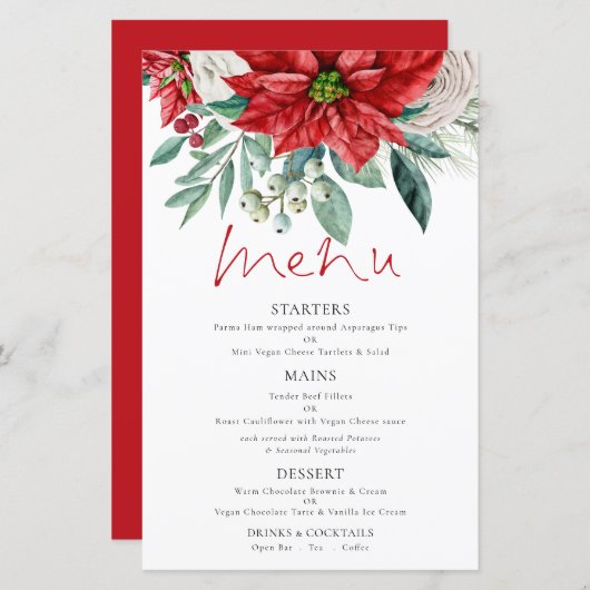 Budget Poinsettia Florals Wedding Menu (Vorne/Hinten)