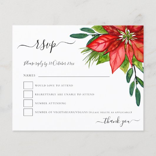 Budget Poinsettia Foliage Christmas RSVP (Vorderseite)