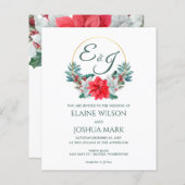 Budget Poinsettia Monogram Wedding Einladung (Vorne/Hinten)