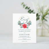 Budget Poinsettia Monogram Wedding Einladung (Stehend Vorderseite)