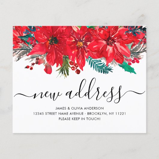 Budget Poinsettia New Address Holiday Moving Card (Vorderseite)