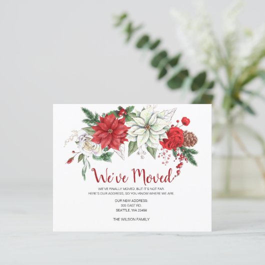 Budget Poinsettia Pine Weve Moving Holiday Card (Stehend Vorderseite)