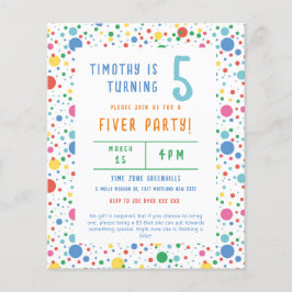 Budget Pokadot Fiver Party Geburtstag Einladung Flyer