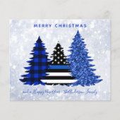 Budget Police Christmas Blue Kariert Glitzer Card (Vorderseite)