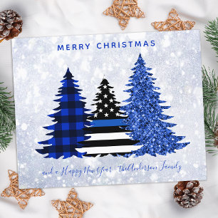 Budget Police Christmas Blue Kariert Glitzer Card