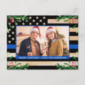 Budget Police Christmas Custom Blue Flag Foto Postkarte (Vorderseite)